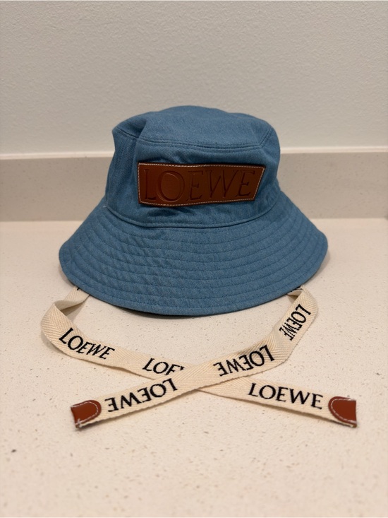 Loewe Accessories - Loewe Denim-Blue Canvas Bucket Hat with Branded Cream Strap